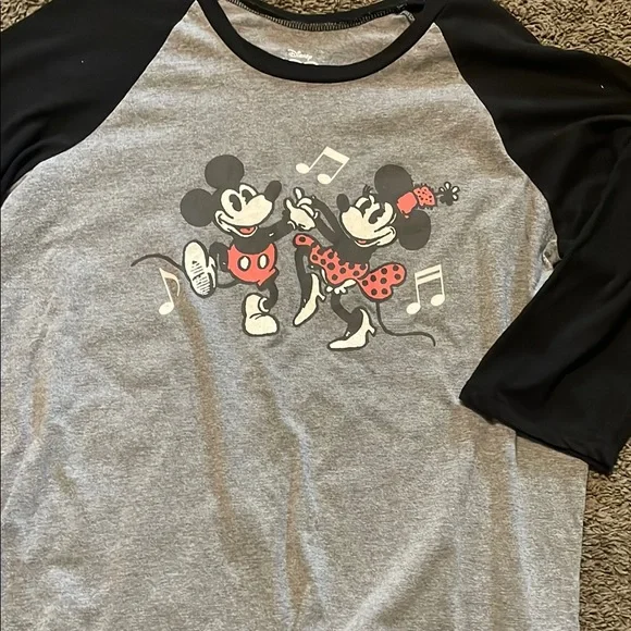 Torrid Gray and Black Mickey and Minnie 3/4 Sleeve Tee - Picture 2 of 7